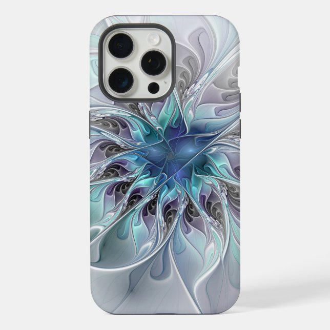 Florescer Abstrato Moderno Fractal Flor Com Azul (Verso)