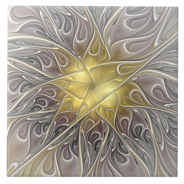 Florescer Com Flor Fractal Abstrata Moderna Dourad (Frente)