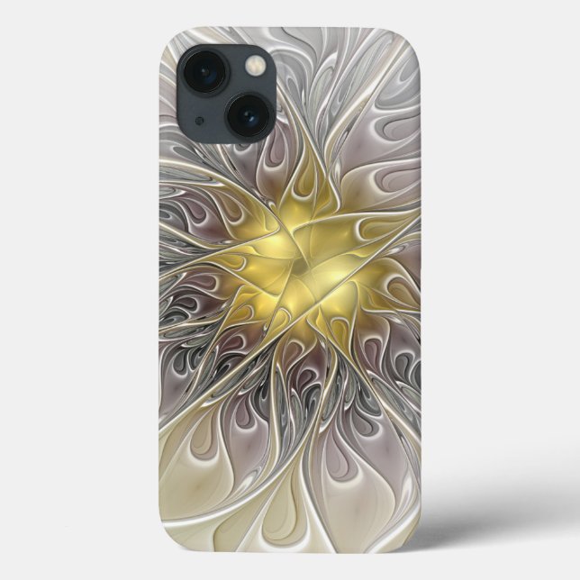 Florescer Com Flor Fractal Abstrata Moderna Dourad (Verso)