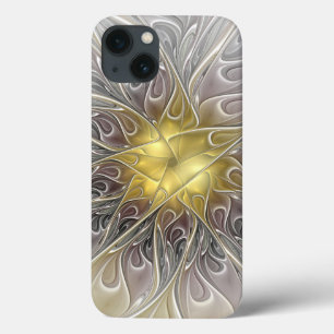 Florescer Com Flor Fractal Abstrata Moderna Dourad