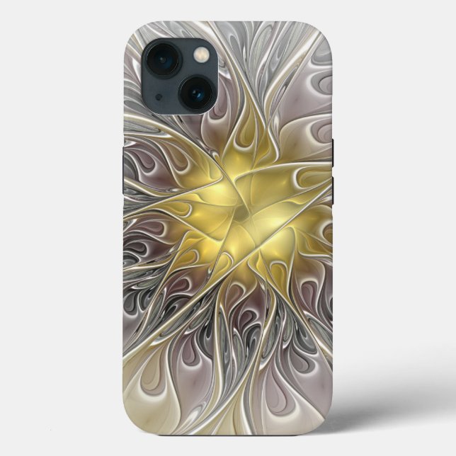 Florescer Com Flor Fractal Abstrata Moderna Dourad (Verso)