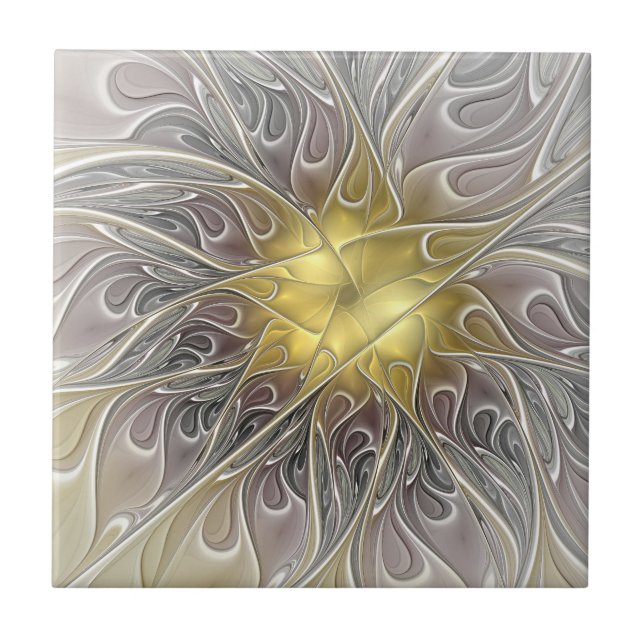 Florescer Com Flor Fractal Abstrata Moderna Dourad (Frente)