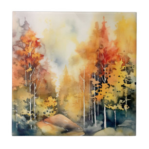 Floresta Abstrata em Aquarela em Paisagem Azul Âmb