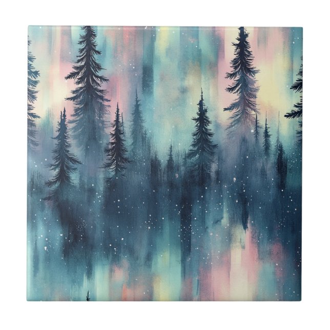 Floresta da Aurora Boreal em Aquarela (Frente)