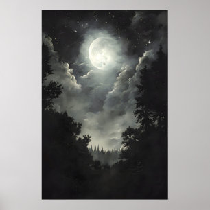Floresta da Lua e Estrelas, Impressão Gótica da Da