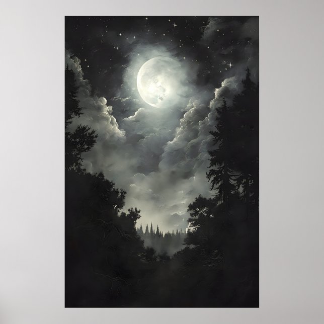 Floresta da Lua e Estrelas, Impressão Gótica da Da (Frente)