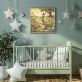 Floresta de Animais Coelho Fofo Poster de Berçário