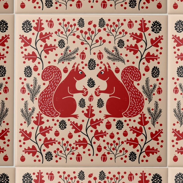 Floresta de Esquilo (Squirrel in the Forest pattern ceramic tile)