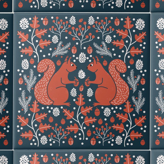 Floresta de Esquilo (Squirrel in the Forest pattern ceramic tile)