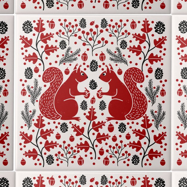 Floresta de Esquilo (Squirrel in the Forest pattern ceramic tile)