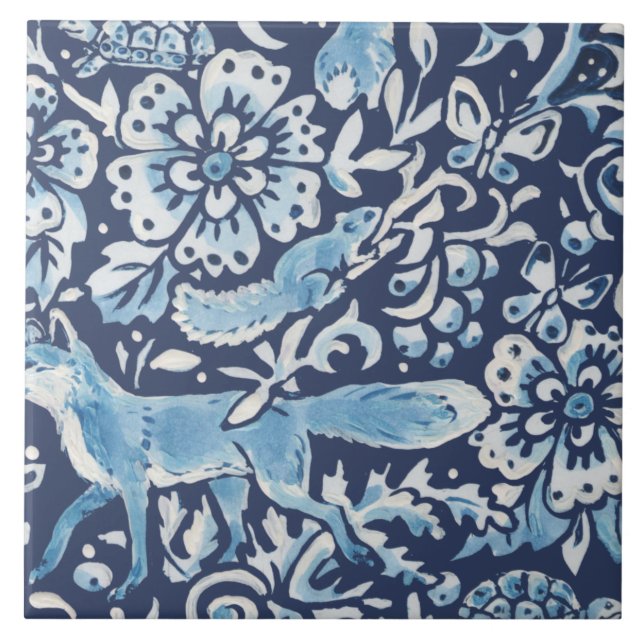 Floresta de Fantasia Azul Mural Floresta Fox Infer (Frente)