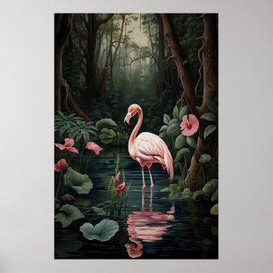 Floresta de Flamingo Rosa Impressão do Rio, Tropic