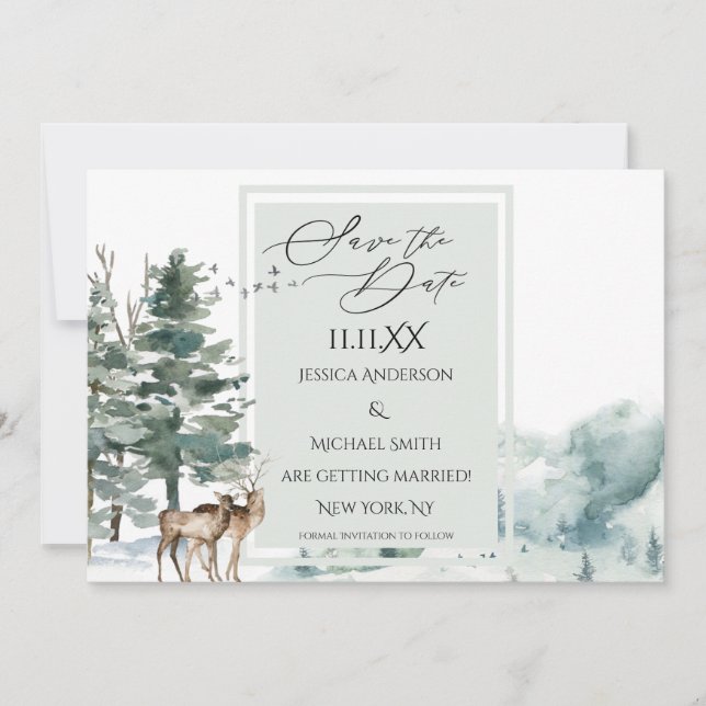 Floresta de Madeira de Aquarela Salvar o Convite d (Frente)