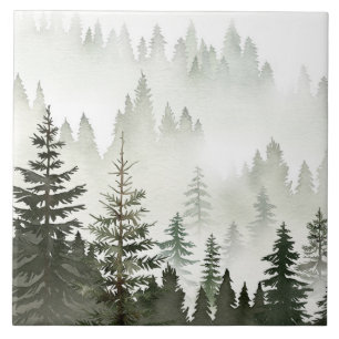 Floresta de Sempre-Verde Nebulosa Aquarela