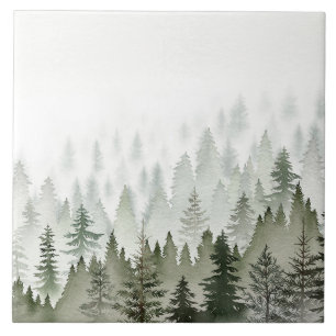 Floresta de Sempre-Verde Nebulosa Aquarela