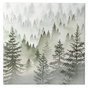 Floresta de Sempre-Verde Nebulosa Aquarela