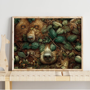 Floresta de Urso Castanho Impressão de Muro de U