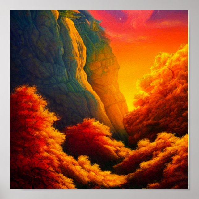 Floresta do outono na Poster das montanhas (Frente)