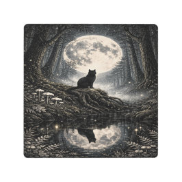 Floresta Encantada Gato Noite de Lua Cheia Impress