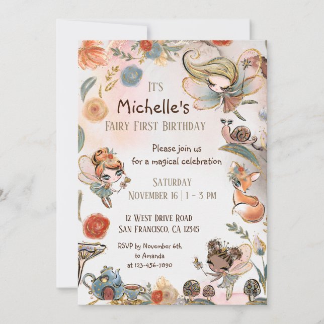 Floresta Fada Primeiro Convite de Aniversário, Mag (Frente)