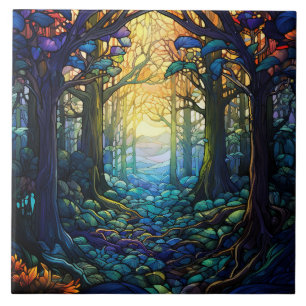 Floresta Fantasia Vidro Pintado