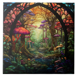 Floresta Fantasia Vidro Pintado