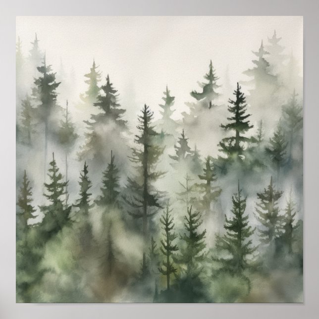 Floresta Foggy Landscape Art Impressão (Frente)