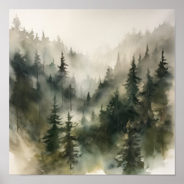 Floresta Foggy Landscape Art Impressão (Frente)