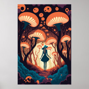 Floresta Mágica de Cogumelos Poster Arte Trippy