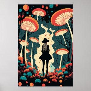 Floresta Mágica de Cogumelos Poster Arte Trippy
