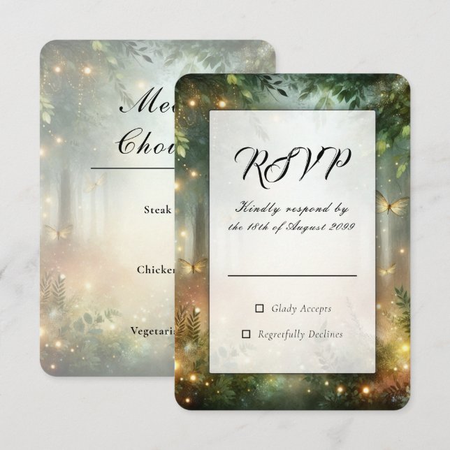 Floresta Mística, Magia do Prado de Casamento RSVP (Frente/Verso)