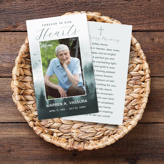 Floresta Natureza Funeral Memorial Cartão com foto (Forest Nature Funeral Memorial Prayer Photo Card)