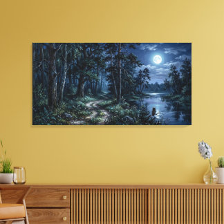 Floresta Noturna da Lua Canvas Premium Enrolado