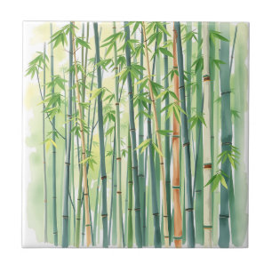 Floresta Pacífica de Bambu em Aquarela