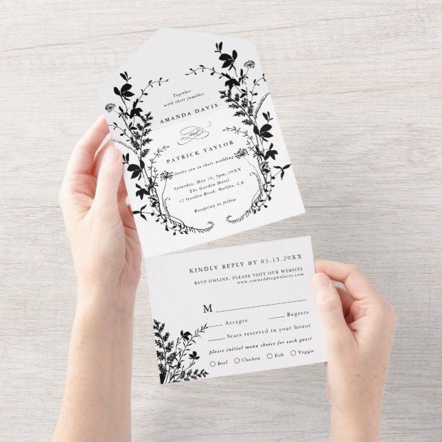 Floresta Silhouette Wreath Casamento Preto e Branc (Aba destacável)