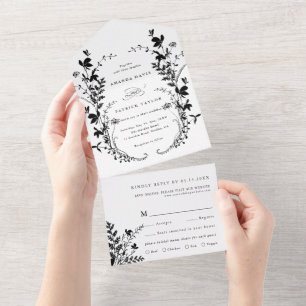 Floresta Silhouette Wreath Casamento Preto e Branc