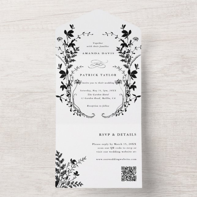 Floresta Silhouette Wreath Casamento Preto e Branc (Interno)
