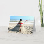 Florida Beach Snowman e Elf - Cartão de Saudação<br><div class="desc">Na Flórida,  sabemos como "fazer funcionar" - sem neve? Quem se importa? Construímos um Sandman!</div>