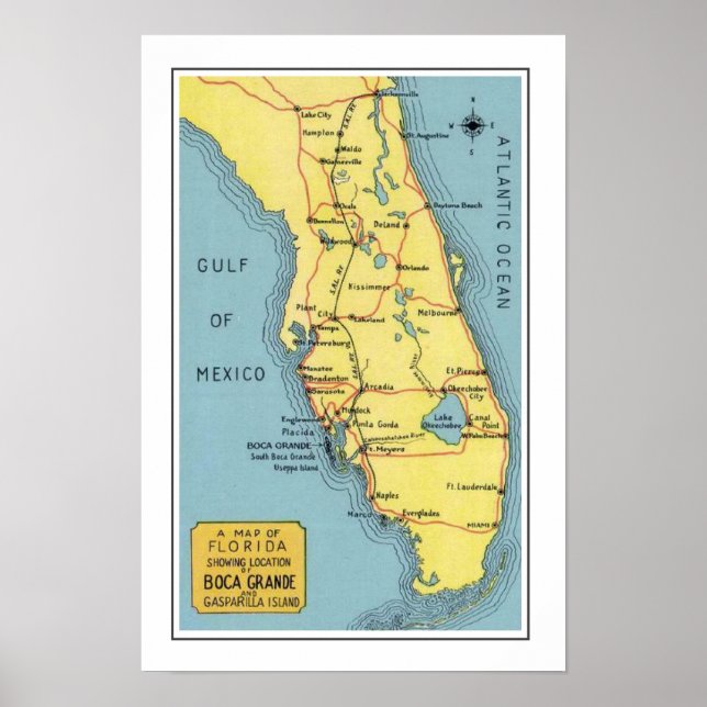 Florida Boca Grande Map Poster Impressão (Frente)