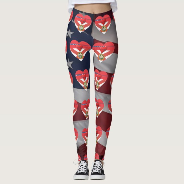 Florida Love Patriotic Flag Fun Leggings (Frente)