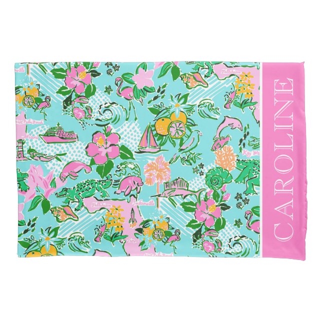 Flórida Map Preppy Palm Beach Pattern Impressão (Frente)