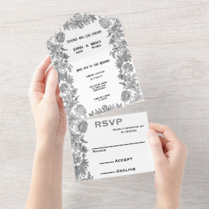 Florim gravado em um único Convite de casamento