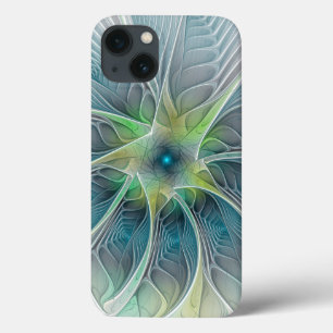 Flourando Fantasia Moderna Azul Flor Fractal Verde