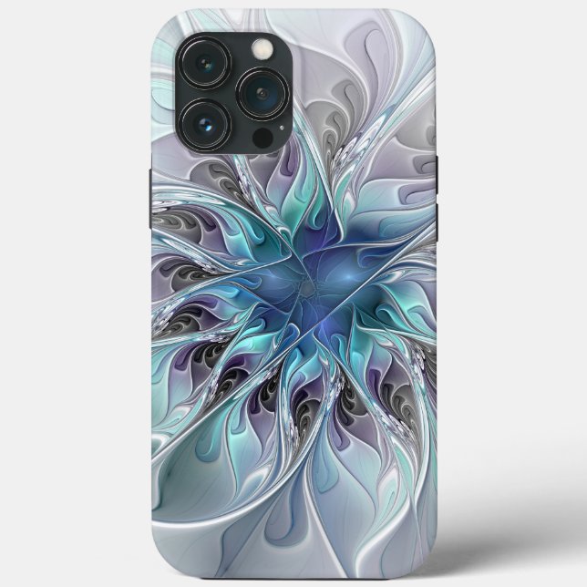 Flourar Abstrato Moderno Flor Fractal Com Azul (Verso)