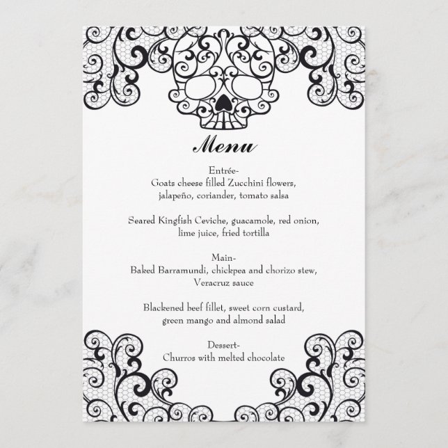Flourish menu casamento do crânio 5x7 extravagante (Frente)