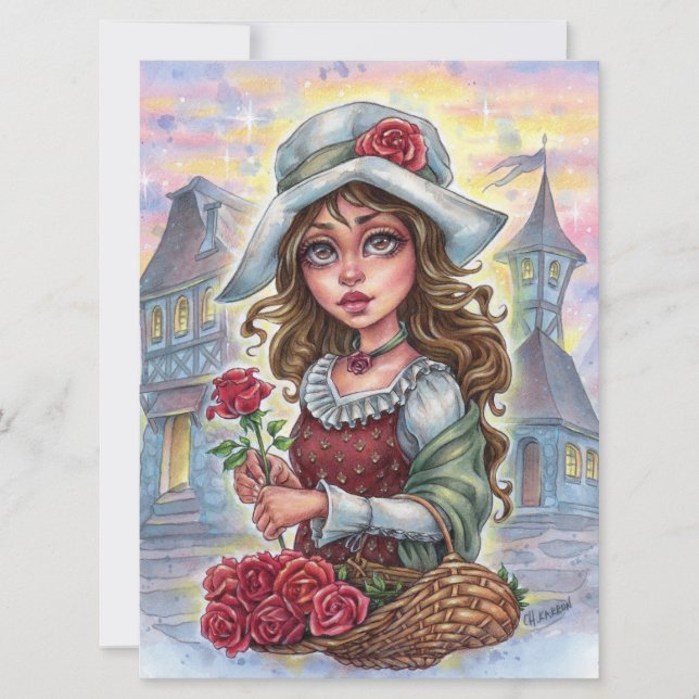 Flower Girl Art Card Medieval Fairytalle Town (Frente)