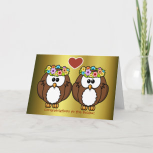 Flower Owls - Cartão de Casamento Lésbico para Noi