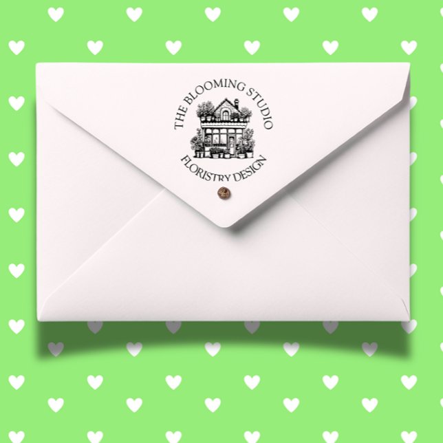 Flower Storefront - Carimbo (Personalize your crafts or business with a charming Flower Storefront Rubber Stamp.)