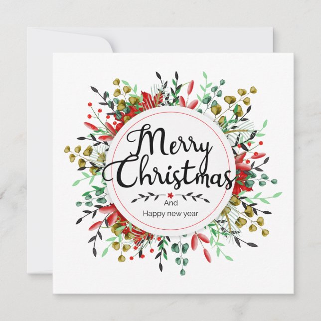 Flower Wreath de Cartão de Natal Quadrado (Frente)