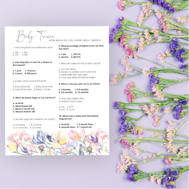 Flowers Baby Trivia Jogo do Chá de fraldas (Criador carregado)